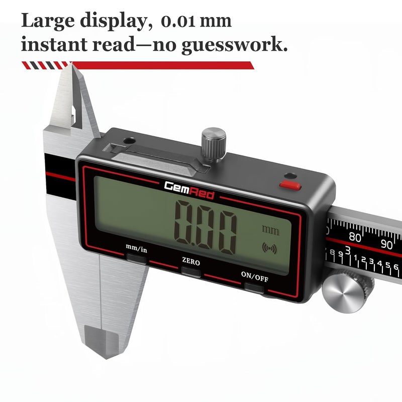 GemRed Wireless 6 Inch Digital Caliper for Woodworking/Machining/DIY/ 3D-Printing - Stainless Steel Electronic Micrometer with Excel Data Transfer, Large LCD Display, Auto-Off - Image 5